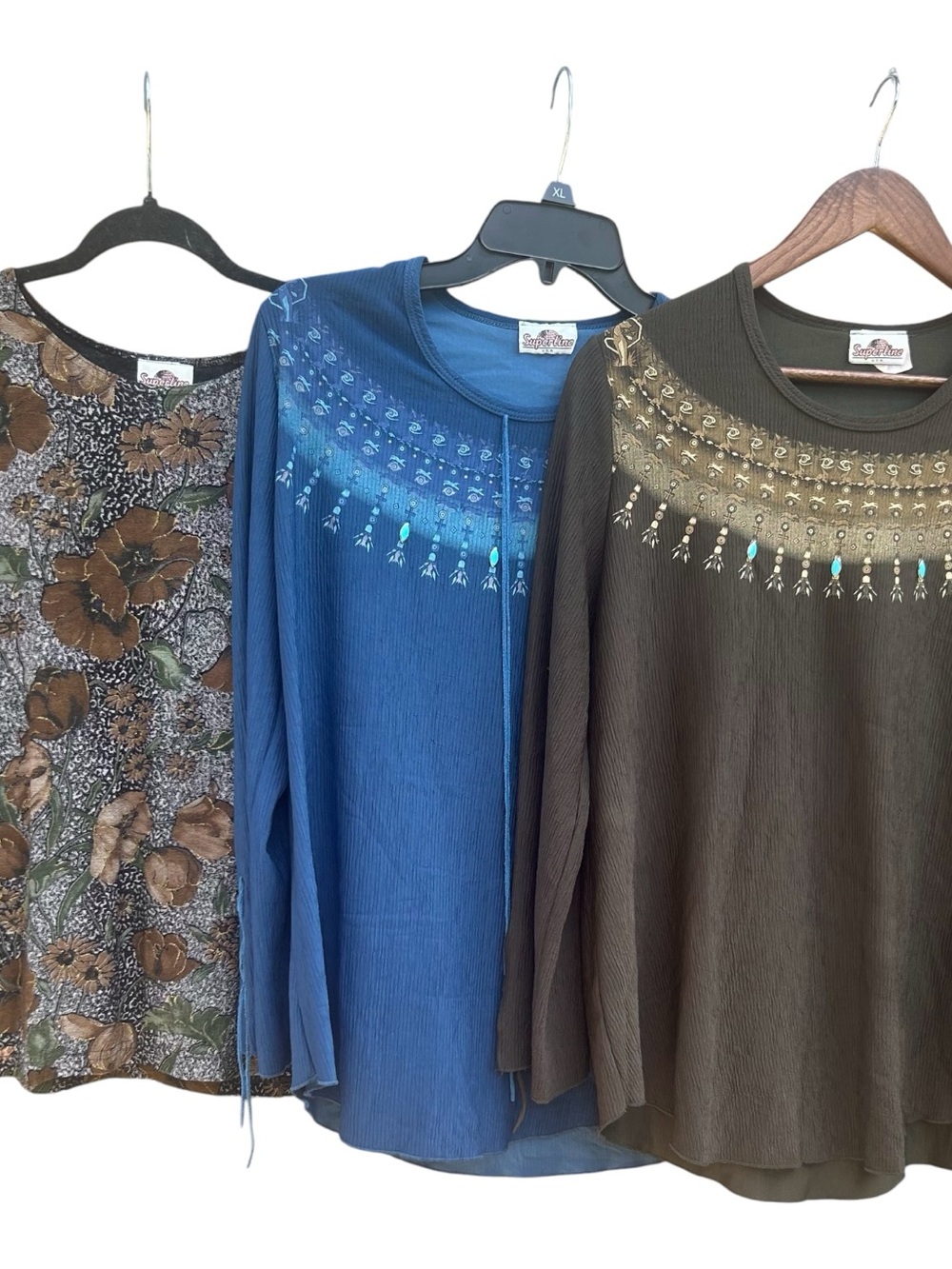 SuperLine lot of 3 Vintage Embellished beaded Scoop-Neck Blouses size large